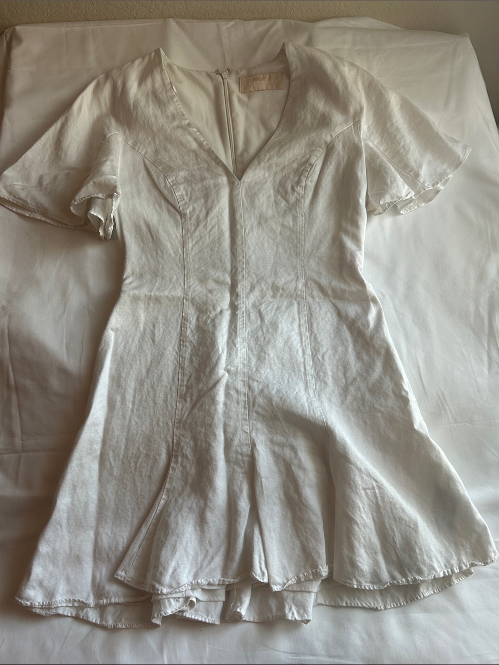 KEEPSAKE the Label Cream V-Neck Short Sleeve Flared Dress